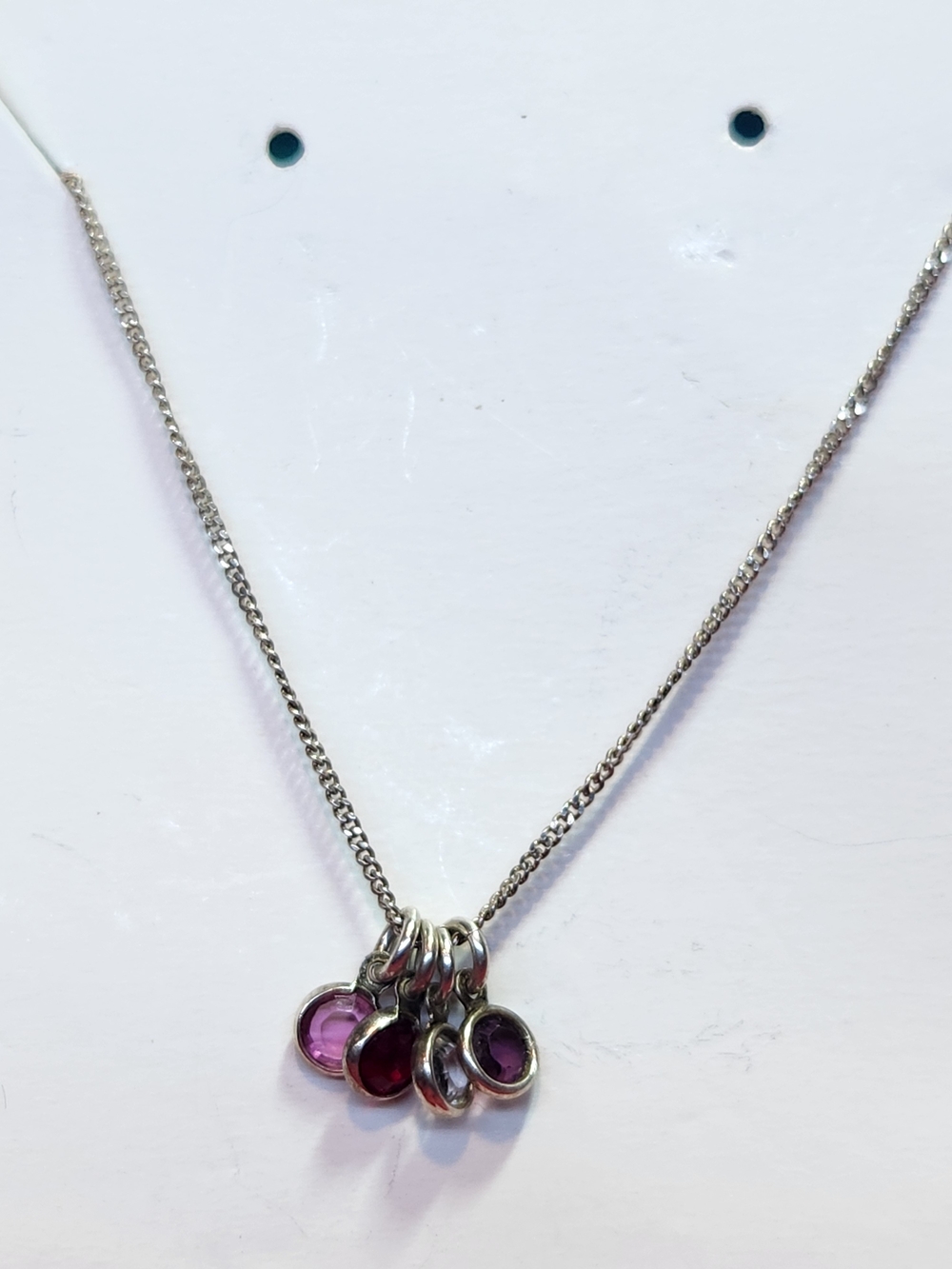 Sterling Silver Box Chain 20 In. Multi-Charm Red/pink  Pendant Necklace